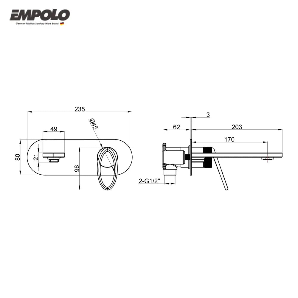 Empolo Wall Mount Faucet Concealed Brass Basin Mixer - wall mount faucetBathroomLux