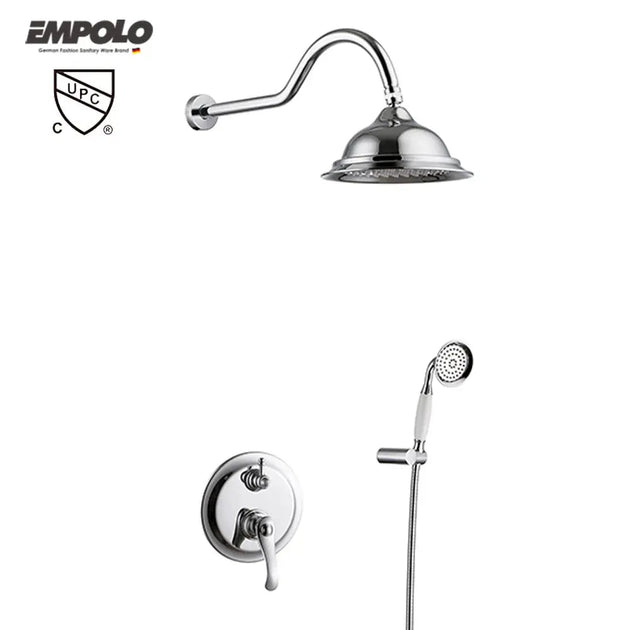 Empolo Wall Mounted Rain Shower System with Handheld Combo in Chrome - handheld dual shower headBathroomLux