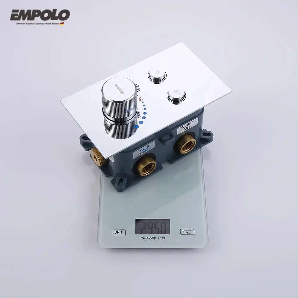 Empolo Wall Mounted Thermostatic Rainfall Shower Set – Chrome Brass Bathroom System - Rainfall Shower SetBathroomLux