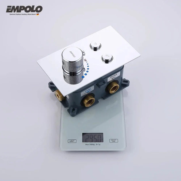 Empolo Wall Mounted Thermostatic Rainfall Shower Set – Chrome Brass Bathroom System - Rainfall Shower SetBathroomLux