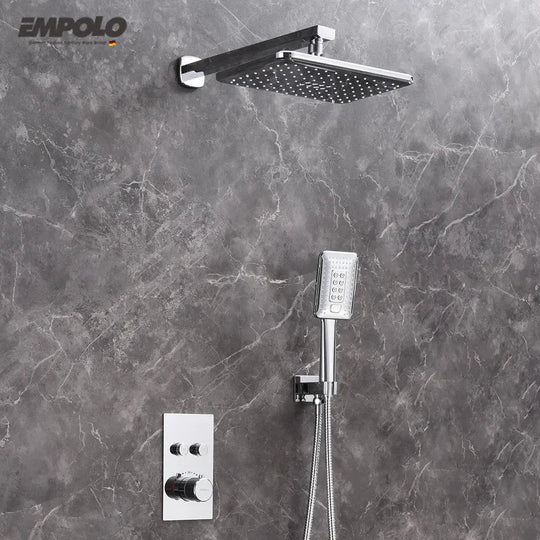 Empolo Wall Mounted Thermostatic Rainfall Shower Set – Chrome Brass Bathroom System - Rainfall Shower SetBathroomLux