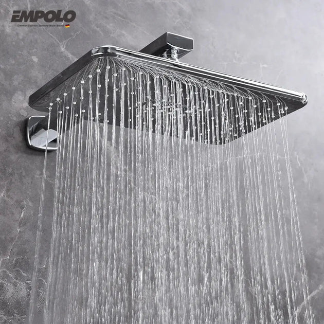Empolo Wall Mounted Thermostatic Rainfall Shower Set – Chrome Brass Bathroom System - Rainfall Shower SetBathroomLux