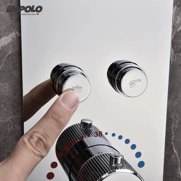 Empolo Wall Mounted Thermostatic Rainfall Shower Set – Chrome Brass Bathroom System - Rainfall Shower SetBathroomLux