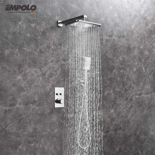 Empolo Wall Mounted Thermostatic Rainfall Shower Set – Chrome Brass Bathroom System - Rainfall Shower SetBathroomLux