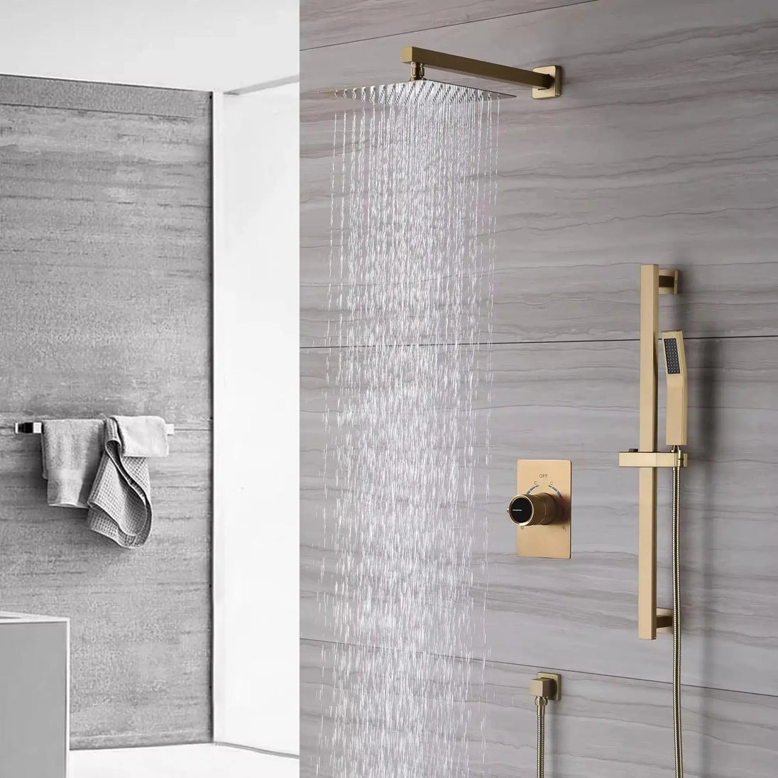 Faucet Shower Set with Fixed Wall - Mounted Shower Head & Handshower - shower system wall mountedBathroomLux