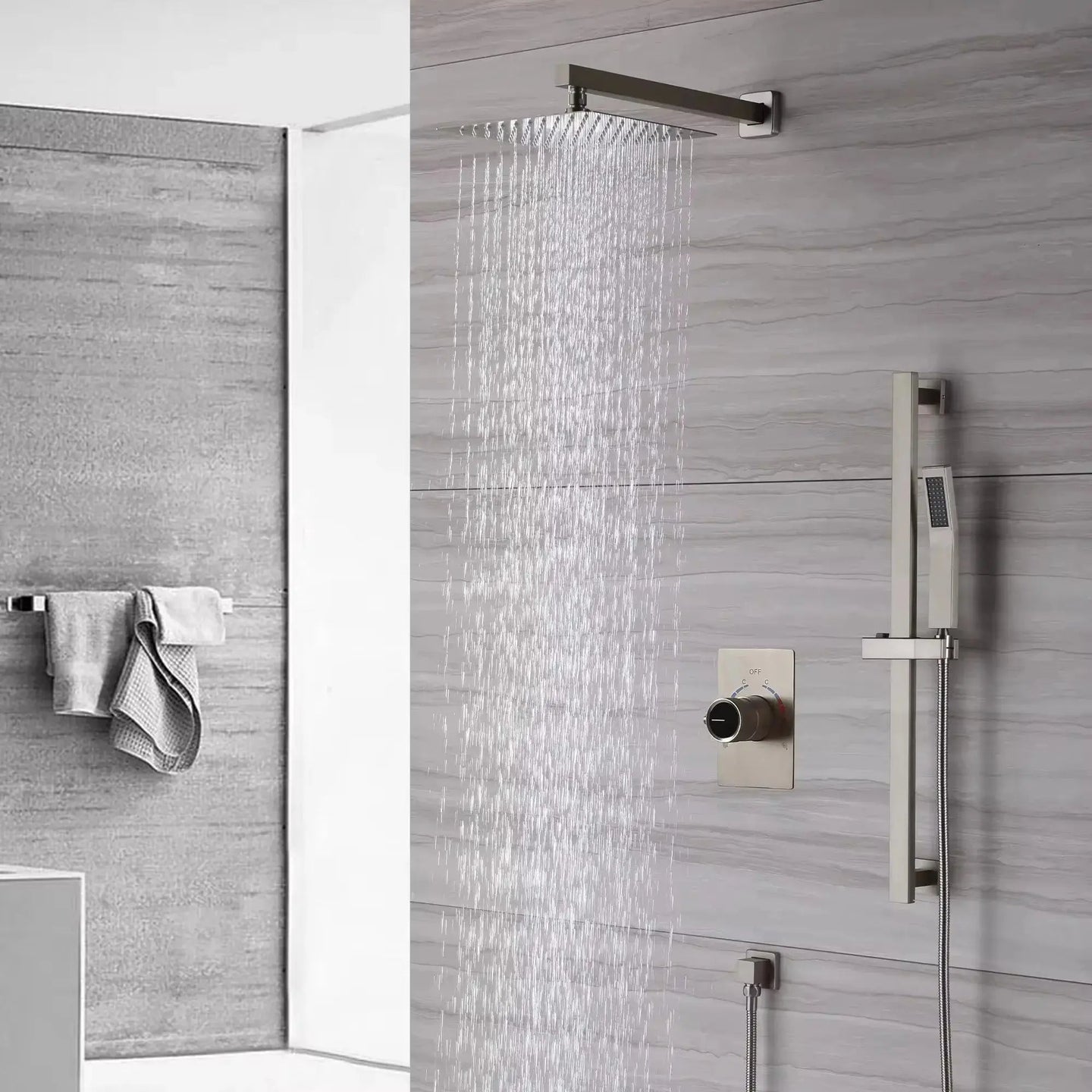 Faucet Shower Set with Fixed Wall - Mounted Shower Head & Handshower - shower system wall mountedBathroomLux
