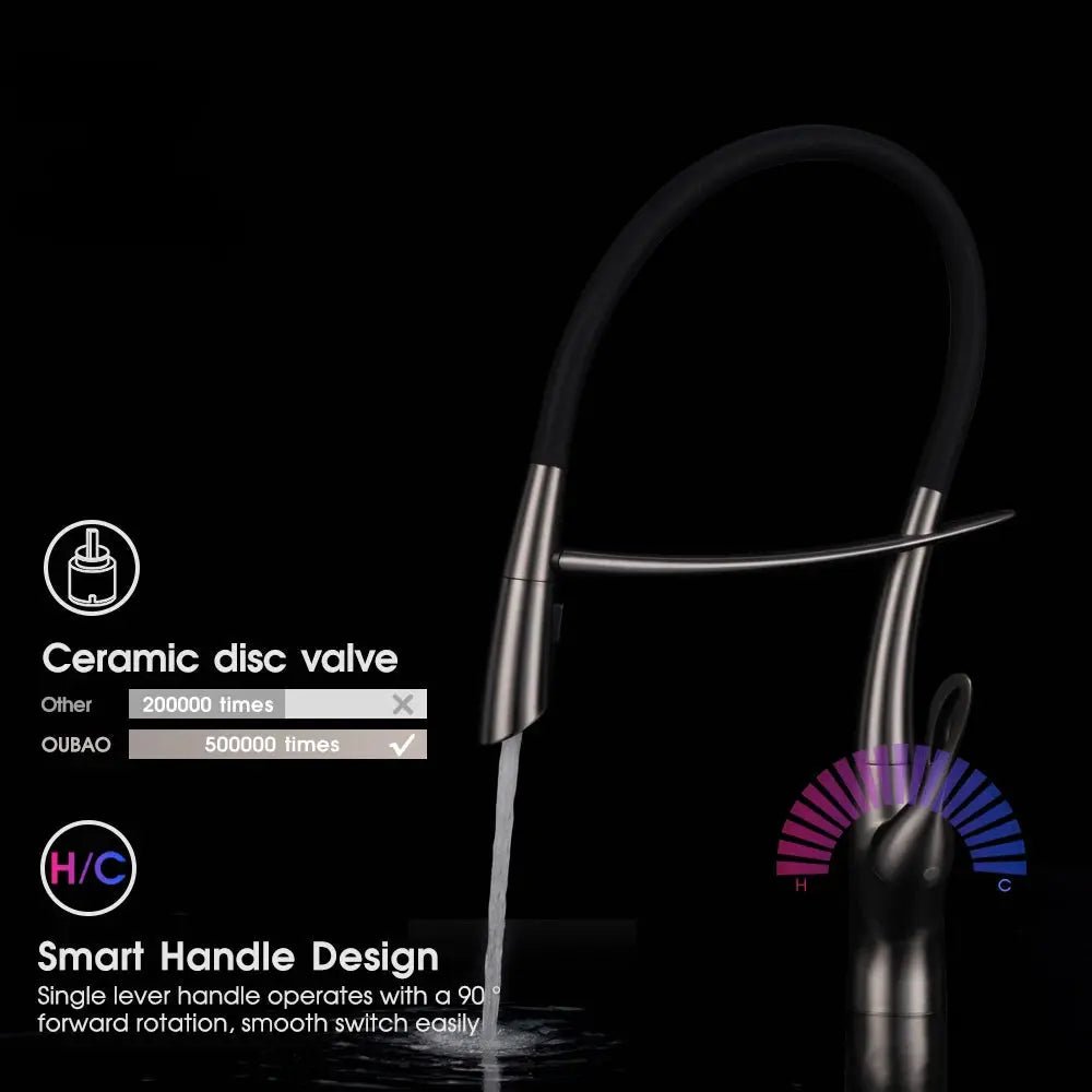 Flexible Silicone Kitchen Faucet – Modern Gunmetal Black Elegance - Single Handle Kitchen FaucetBathroomLux
