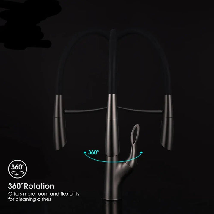 Flexible Silicone Kitchen Faucet – Modern Gunmetal Black Elegance - Single Handle Kitchen FaucetBathroomLux