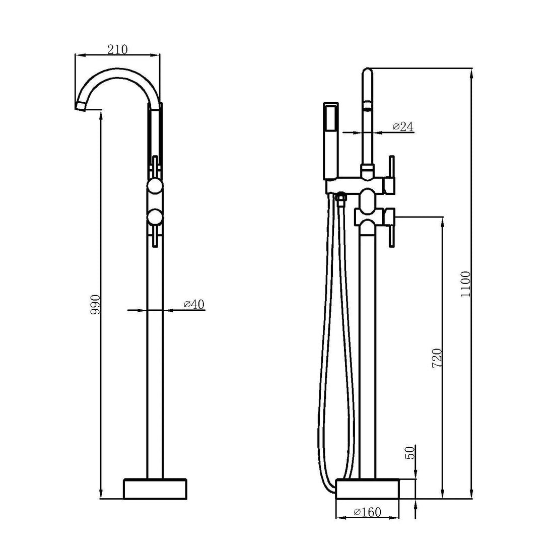 Floor Mounted Bath Taps – Brass Freestanding Bathtub Mixer Tap - Floor Mounted Bath TapsBathroomLux