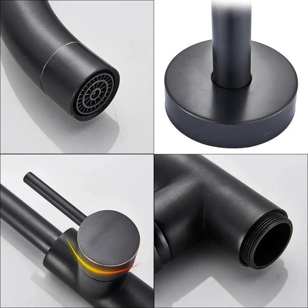 Freestanding Bath Shower Faucet Floor Mounted Mixer Tap with Rotate Spout In Black - Freestanding bathtubBathroomLux