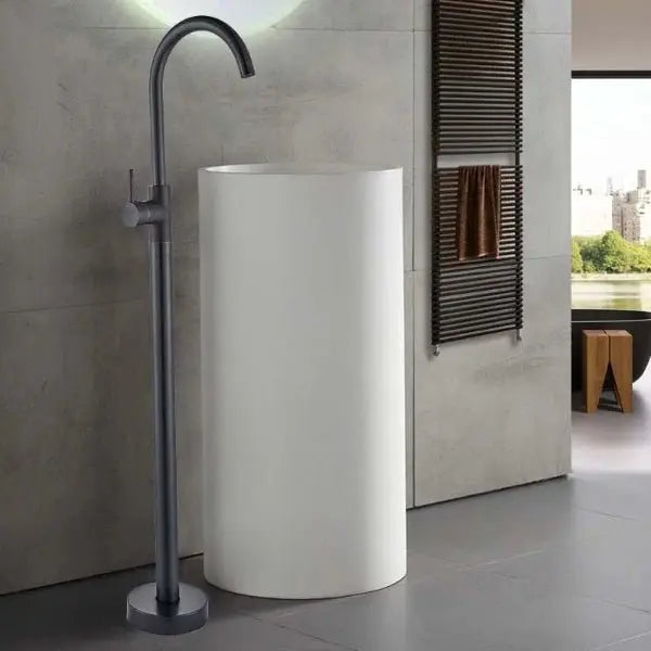 Freestanding Bath Shower Faucet Floor Mounted Mixer Tap with Rotate Spout In Black - Freestanding bathtubBathroomLux