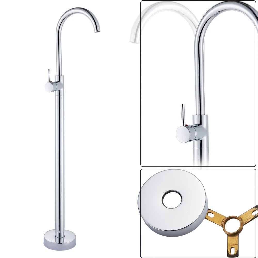 Freestanding Bath Shower Faucet Floor Mounted Mixer Tap with Rotate Spout In Gold - Freestanding bathtubBathroomLux