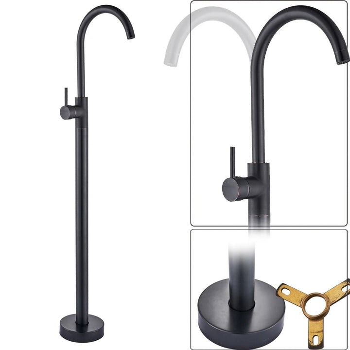 Freestanding Bath Shower Faucet Floor Mounted Mixer Tap with Rotate Spout In Gold - Freestanding bathtubBathroomLux