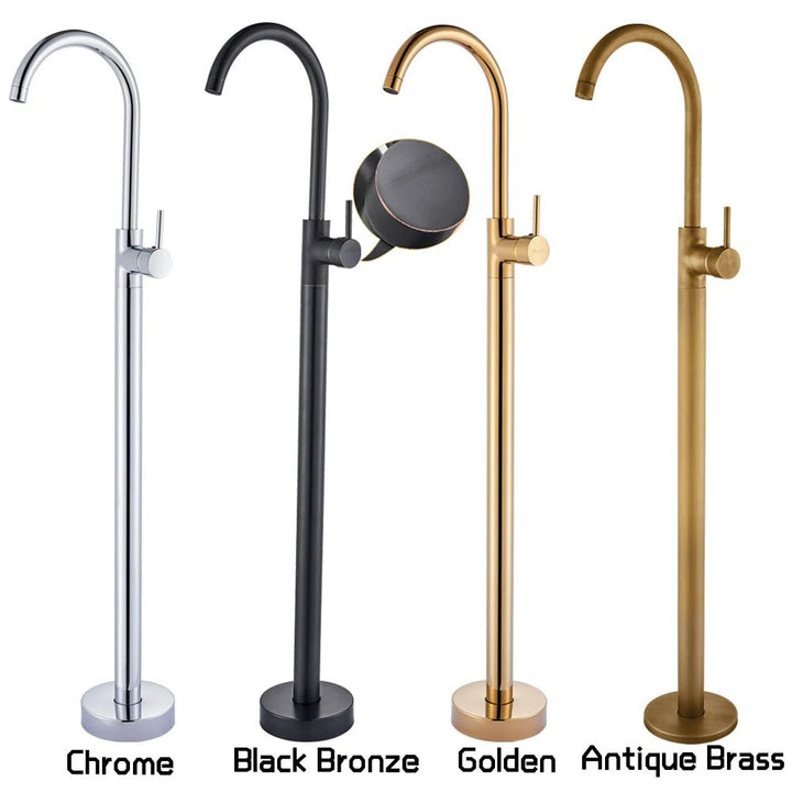 Freestanding Bath Shower Faucet Floor Mounted Mixer Tap with Rotate Spout In Gold - Freestanding bathtubBathroomLux