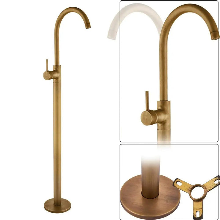 Freestanding Bath Shower Faucet Floor Mounted Mixer Tap with Rotate Spout In Gold - Freestanding bathtubBathroomLux