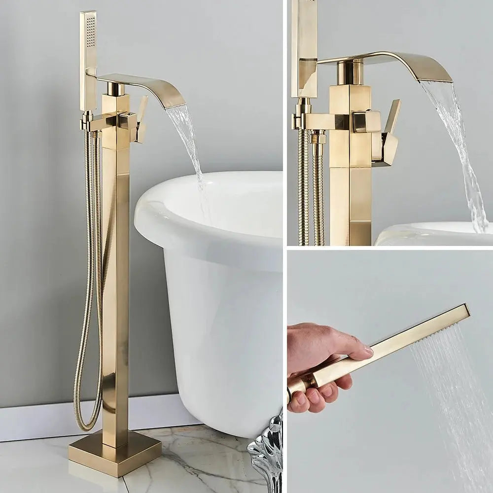 Freestanding Floor - Mounted Bathtub Faucet with Shower - Bathroom FaucetBathroomLux