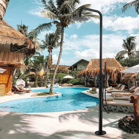 Freestanding Outdoor Shower – Matte Black 316 Stainless Steel with Dual Handles - Shower Stalls & KitsBathroomLux