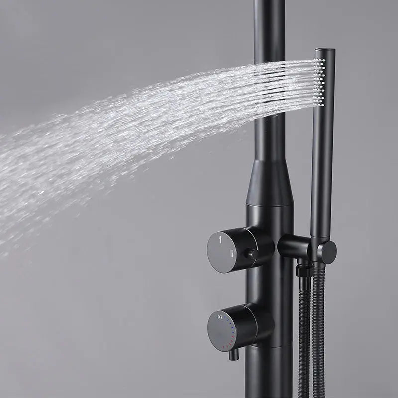 Freestanding Outdoor Shower – Matte Black 316 Stainless Steel with Dual Handles - Shower Stalls & KitsBathroomLux