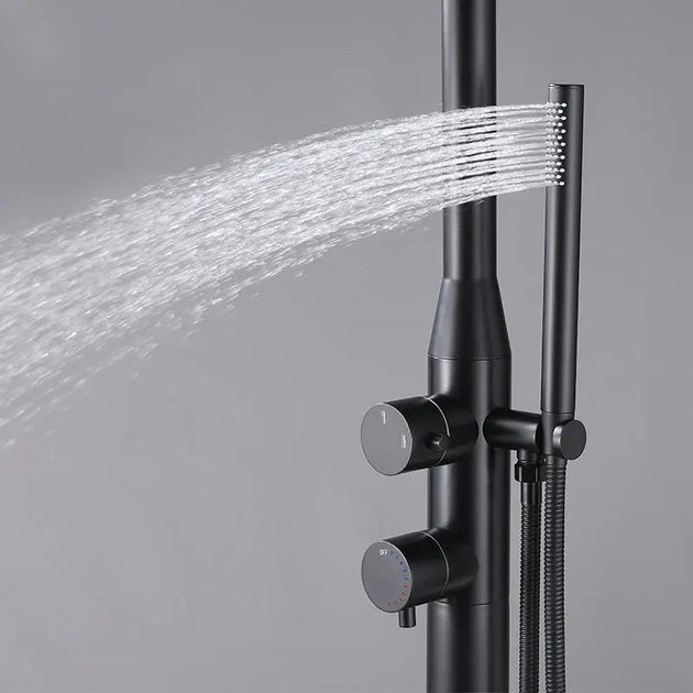 Freestanding Outdoor Shower – Matte Black 316 Stainless Steel with Dual Handles - Shower Stalls & KitsBathroomLux