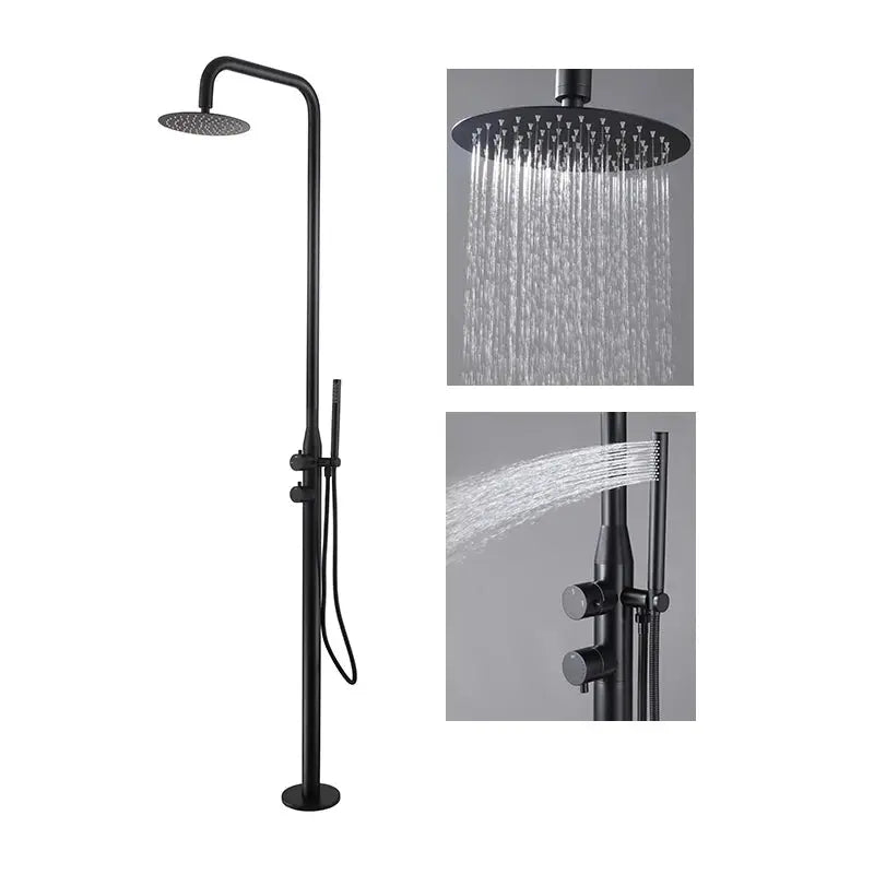 Freestanding Outdoor Shower – Matte Black 316 Stainless Steel with Dual Handles - Shower Stalls & KitsBathroomLux