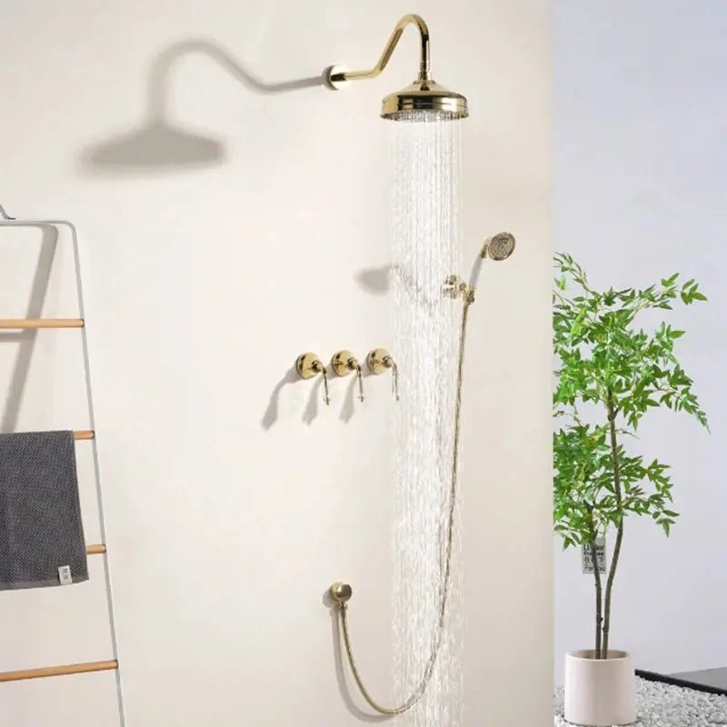 French Vintage All - Copper Concealed Shower Head Set – Ceramic Handle & Polished Finish - Concealed Shower Head SetBathroomLux