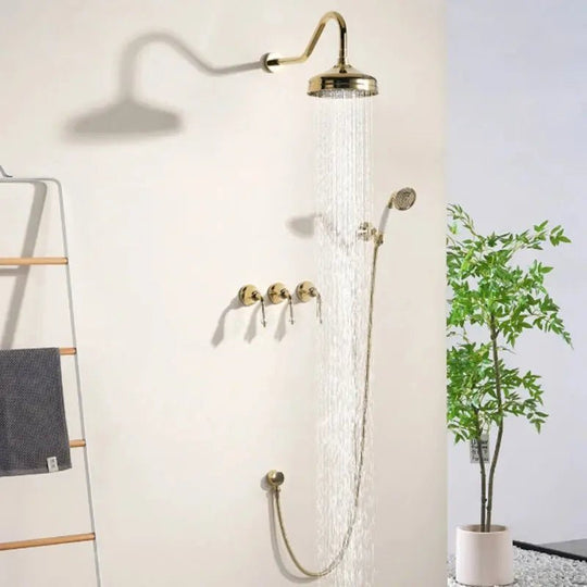 French Vintage All - Copper Concealed Shower Head Set – Ceramic Handle & Polished Finish - Concealed Shower Head SetBathroomLux