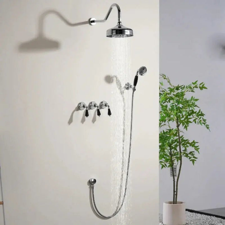 French Vintage All - Copper Concealed Shower Head Set – Ceramic Handle & Polished Finish - Concealed Shower Head SetBathroomLux