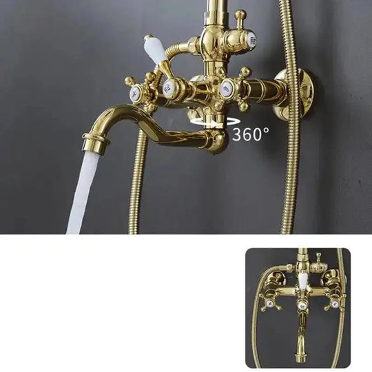Gold Antique Brass 2 - Handle Exposed Shower Faucet Combo Set - Complete Shower SystemBathroomLux