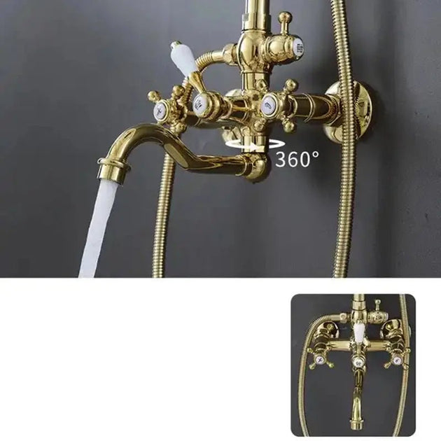 Gold Antique Brass 2 - Handle Exposed Shower Faucet Combo Set - Complete Shower SystemBathroomLux