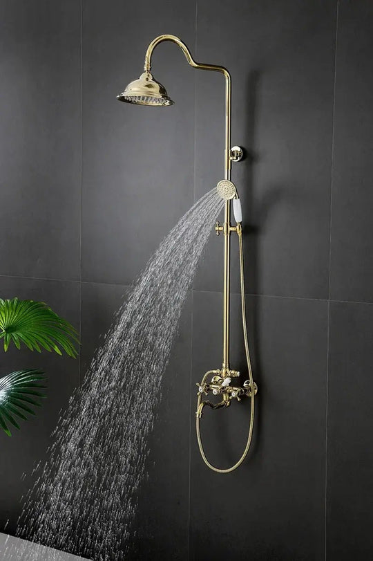 Gold Antique Brass 2 - Handle Exposed Shower Faucet Combo Set - Complete Shower SystemBathroomLux