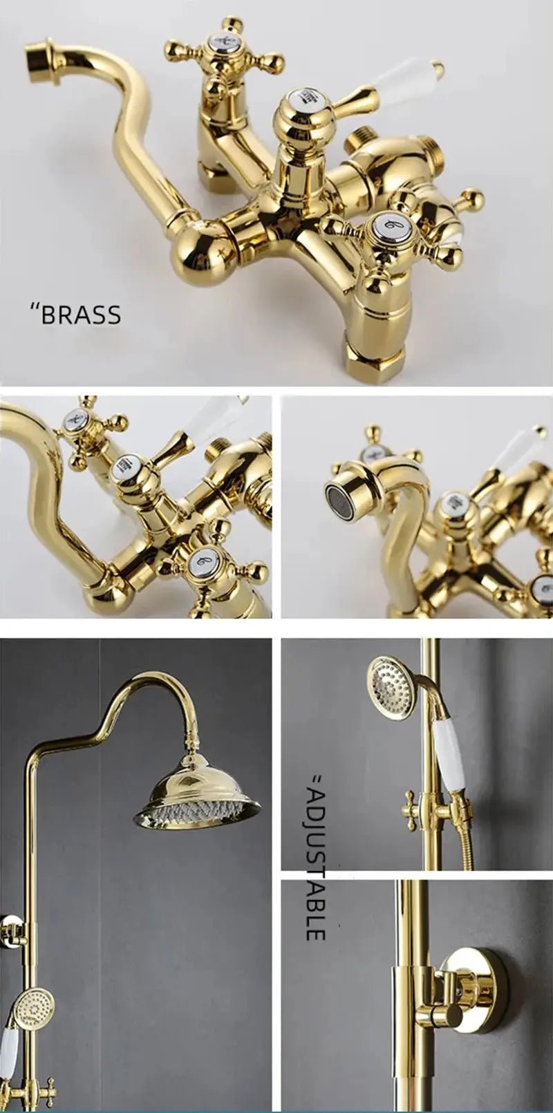 Gold Antique Brass 2 - Handle Exposed Shower Faucet Combo Set - Complete Shower SystemBathroomLux