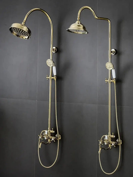 Gold Antique Brass 2 - Handle Exposed Shower Faucet Combo Set - Complete Shower SystemBathroomLux