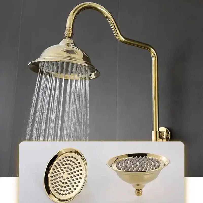 Gold Antique Brass 2 - Handle Exposed Shower Faucet Combo Set - Complete Shower SystemBathroomLux