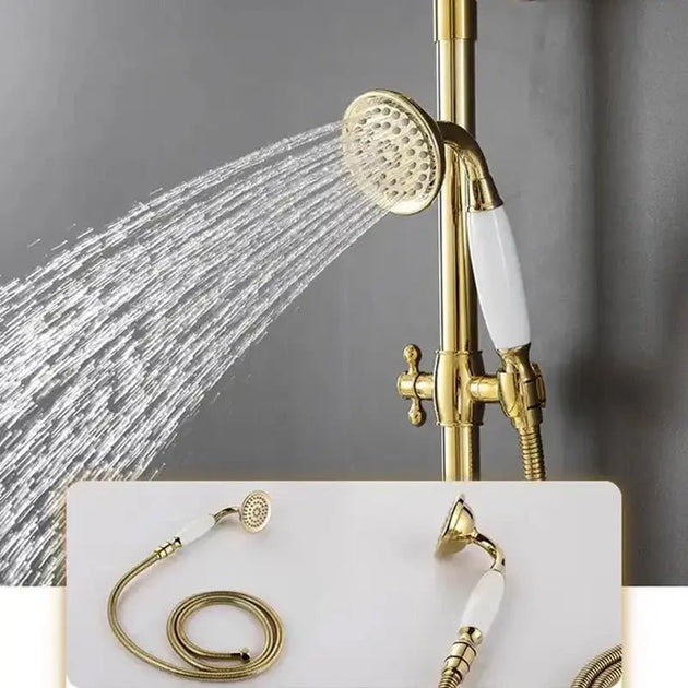 Gold Antique Brass 2 - Handle Exposed Shower Faucet Combo Set - Complete Shower SystemBathroomLux