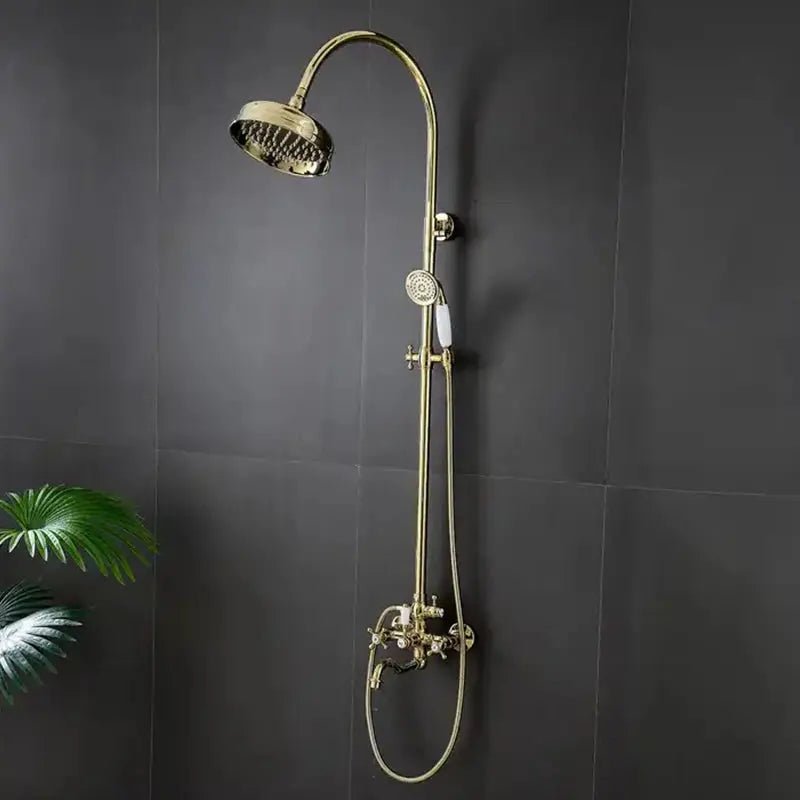Gold Antique Brass 2 - Handle Exposed Shower Faucet Combo Set - Complete Shower SystemBathroomLux