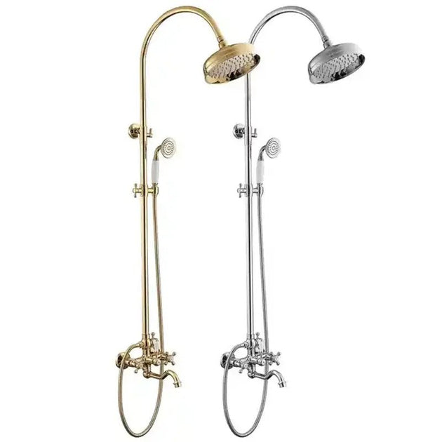 Gold Antique Brass 2 - Handle Exposed Shower Faucet Combo Set - Complete Shower SystemBathroomLux