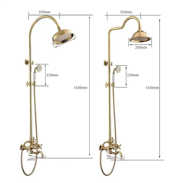 Gold Antique Brass 2 - Handle Exposed Shower Faucet Combo Set - Complete Shower SystemBathroomLux