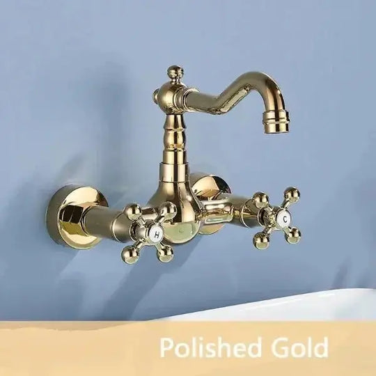 Gold Antique Brass Wall - Mounted Basin Faucet – Dual Handles Swivel Spout (Copy) - Matte Black Wall - Mounted Basin Mixer TapBathroomLux