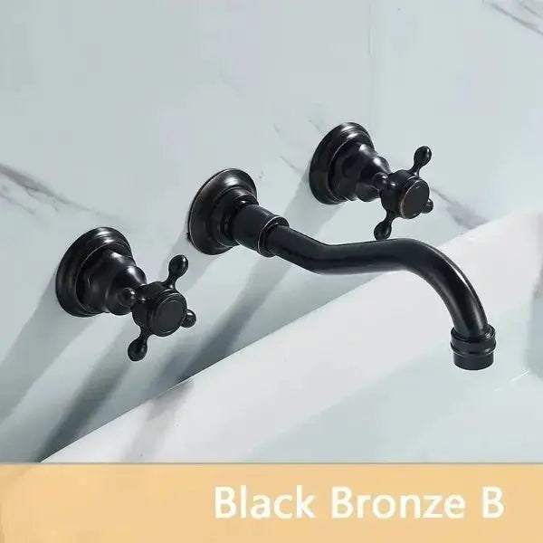 Gold Antique Brass Wall - Mounted Basin Faucet – Dual Handles Swivel Spout (Copy) - Matte Black Wall - Mounted Basin Mixer TapBathroomLux