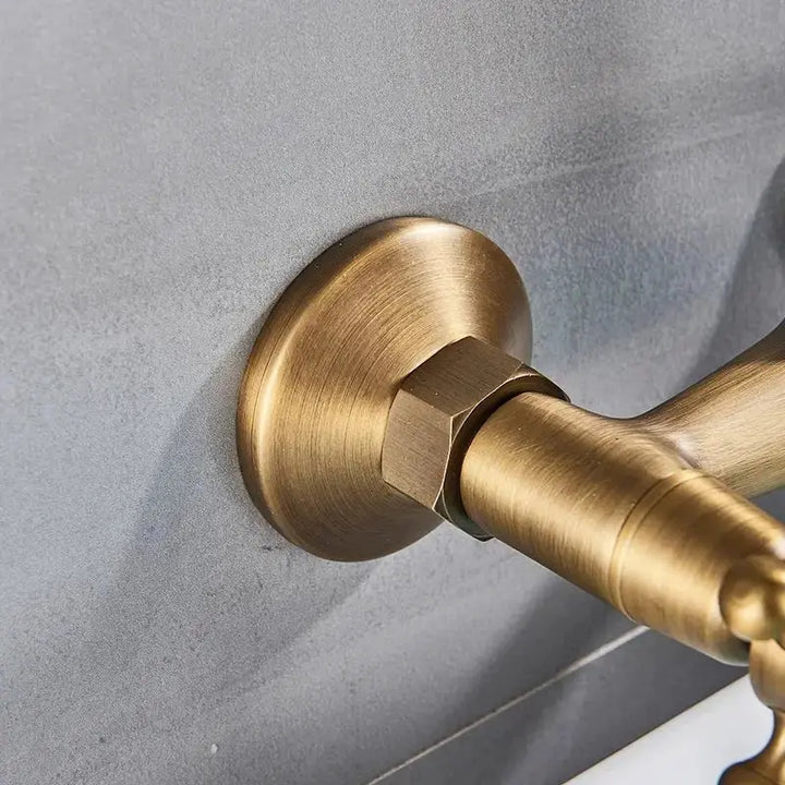 Gold Antique Brass Wall - Mounted Basin Faucet – Dual Handles Swivel Spout (Copy) - Matte Black Wall - Mounted Basin Mixer TapBathroomLux