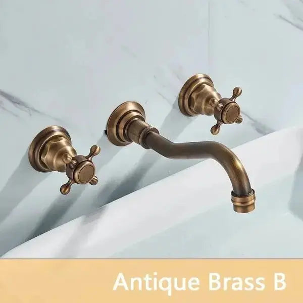 Gold Antique Brass Wall - Mounted Basin Faucet – Dual Handles Swivel Spout (Copy) - Matte Black Wall - Mounted Basin Mixer TapBathroomLux