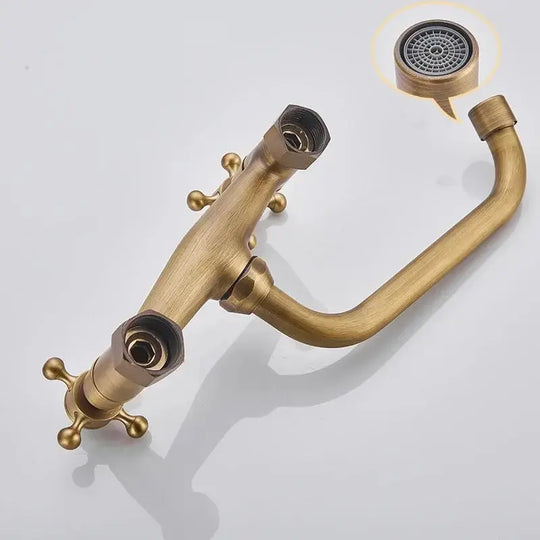 Gold Antique Brass Wall - Mounted Basin Faucet – Dual Handles Swivel Spout (Copy) - Matte Black Wall - Mounted Basin Mixer TapBathroomLux