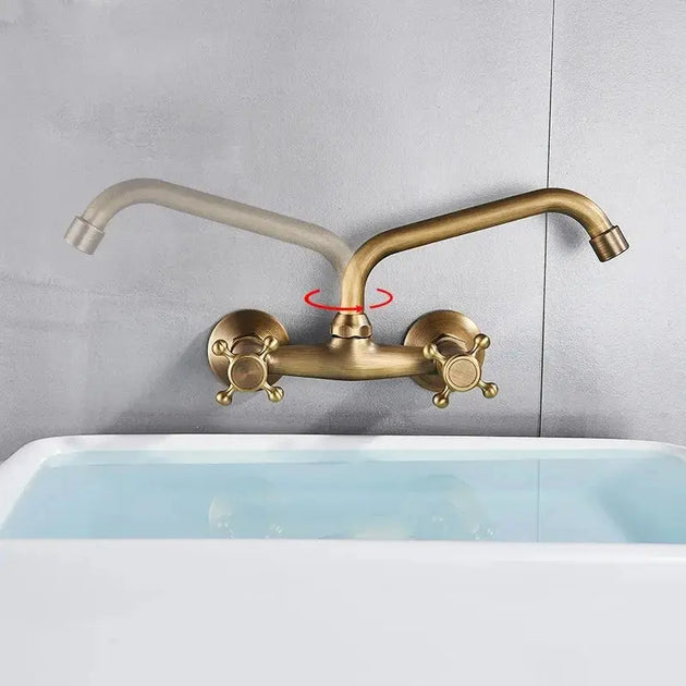 Gold Antique Brass Wall - Mounted Basin Faucet – Dual Handles Swivel Spout (Copy) - Matte Black Wall - Mounted Basin Mixer TapBathroomLux