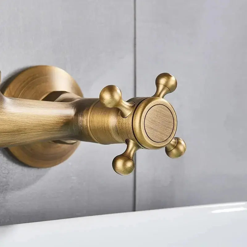 Gold Antique Brass Wall - Mounted Basin Faucet – Dual Handles Swivel Spout (Copy) - Matte Black Wall - Mounted Basin Mixer TapBathroomLux