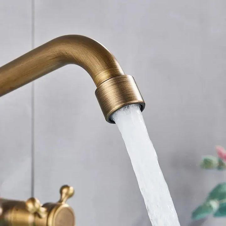 Gold Antique Brass Wall - Mounted Basin Faucet – Dual Handles Swivel Spout (Copy) - Matte Black Wall - Mounted Basin Mixer TapBathroomLux