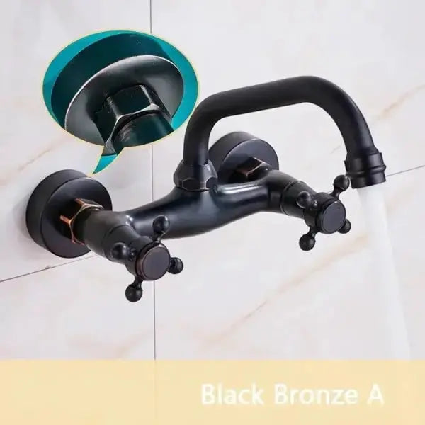 Gold Antique Brass Wall - Mounted Basin Faucet – Dual Handles Swivel Spout (Copy) - Matte Black Wall - Mounted Basin Mixer TapBathroomLux