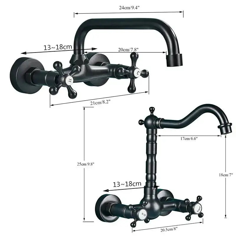 Gold Antique Brass Wall - Mounted Basin Faucet – Dual Handles Swivel Spout (Copy) - Matte Black Wall - Mounted Basin Mixer TapBathroomLux