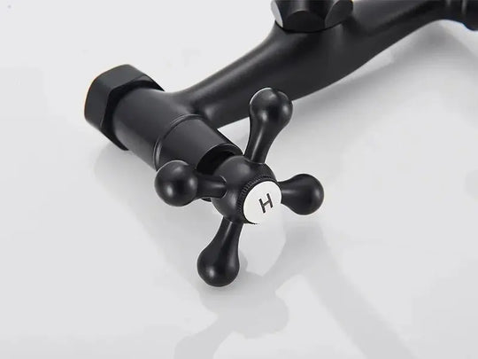 Gold Antique Brass Wall - Mounted Basin Faucet – Dual Handles Swivel Spout (Copy) - Matte Black Wall - Mounted Basin Mixer TapBathroomLux