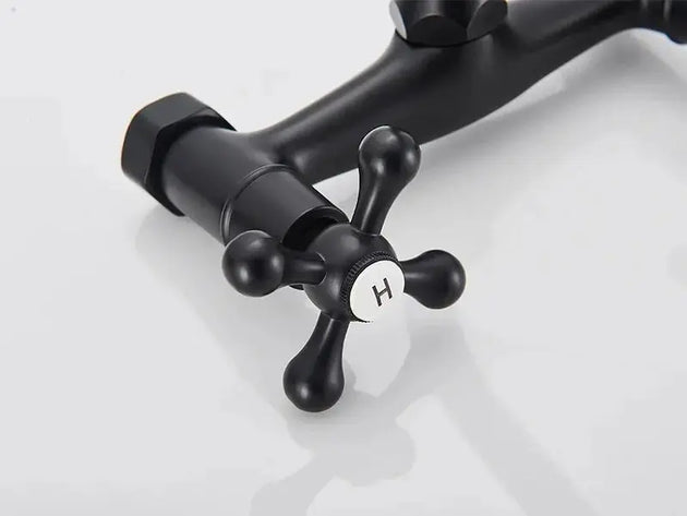 Gold Antique Brass Wall - Mounted Basin Faucet – Dual Handles Swivel Spout (Copy) - Matte Black Wall - Mounted Basin Mixer TapBathroomLux