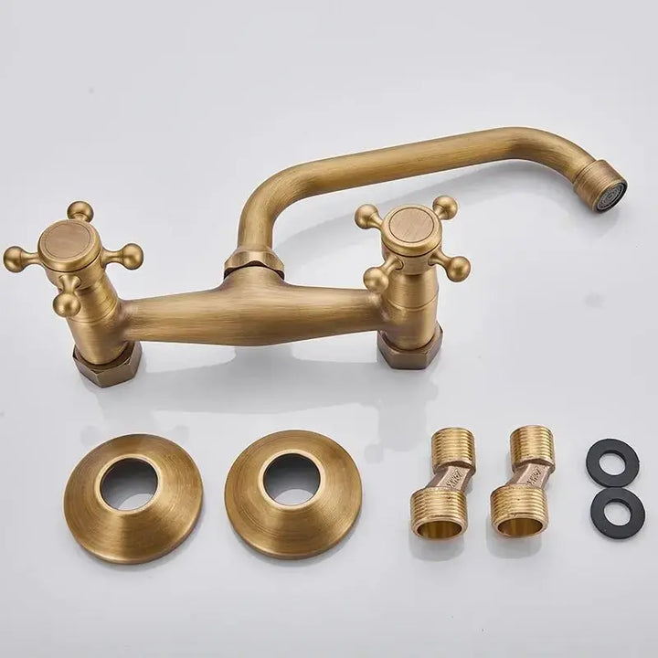 Gold Antique Brass Wall - Mounted Basin Faucet – Dual Handles Swivel Spout (Copy) - Matte Black Wall - Mounted Basin Mixer TapBathroomLux